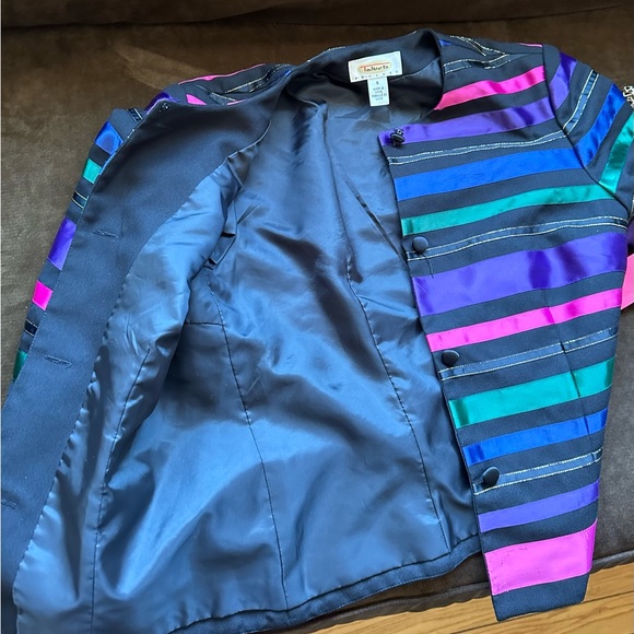 Talbots Ribbon Black Stripes Blazer Gold Trim 4 button 1st Button Is lose SZ 6P - Picture 7 of 11